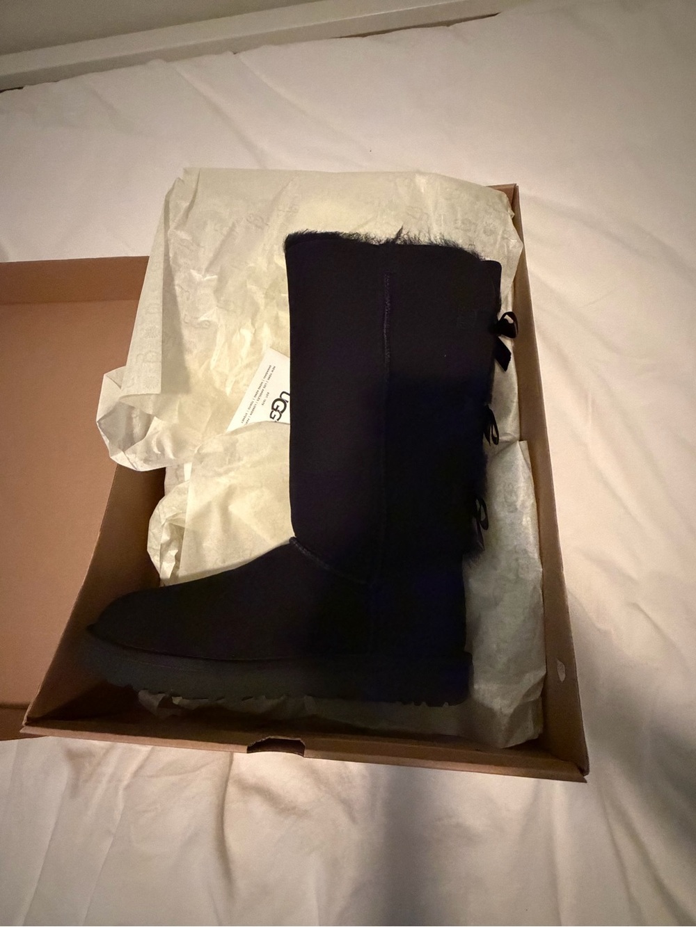 UGG Tall Bow Back Lace Suede Boots in Black